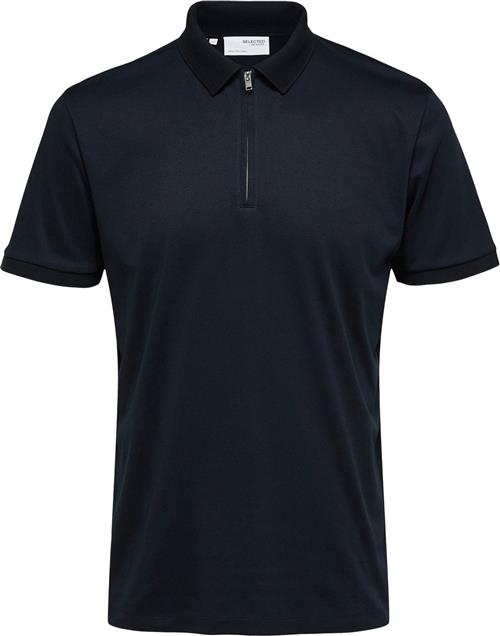 Selected Homme Slhfave ZIP SS Polo Noos Mand Sky Captain Kortærmede Poloer Str L - hos Magasin