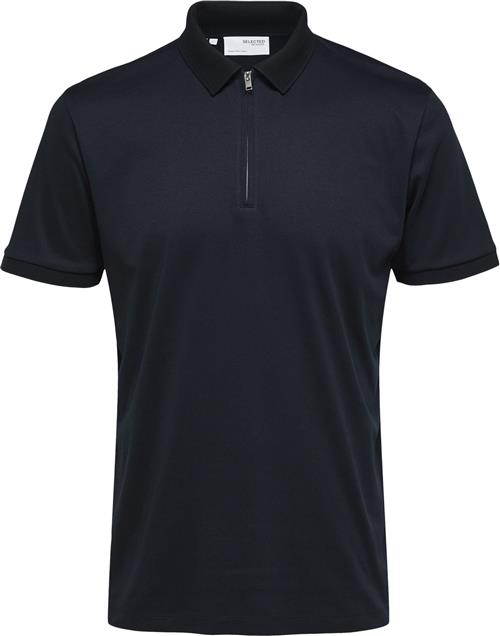 Selected Homme Slhfave ZIP SS Polo Noos Mand Sky Captain Kortærmede Poloer Str S - hos Magasin