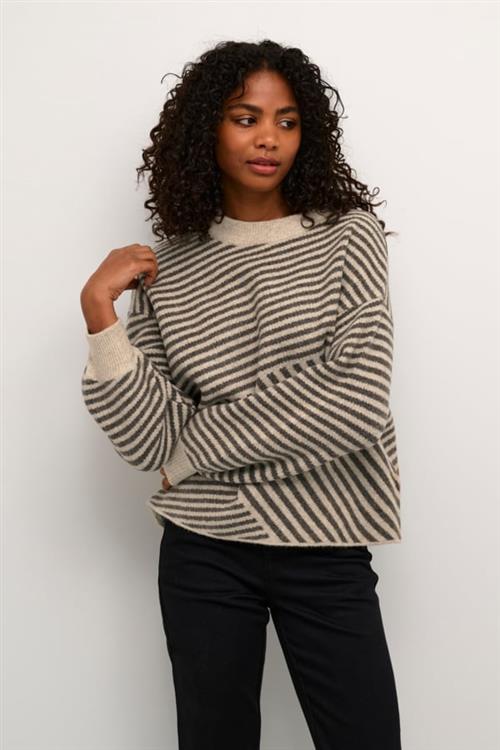 Kaffe Kaverana Knit Pullover Kvinde Feather Gray Melange / Black Sweaters Str XS - hos Magasin