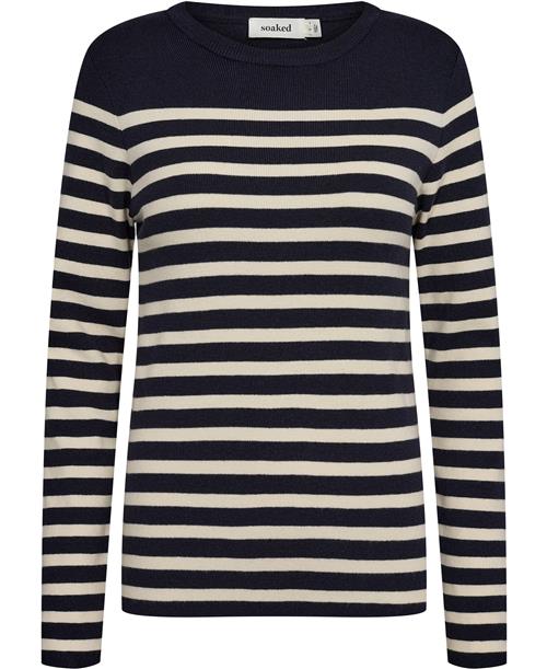 Soaked in Luxury Slpina Striped Tee LS Kvinde Night Sky With White Stripe Sweaters Regular Fit Str L - hos Magasin