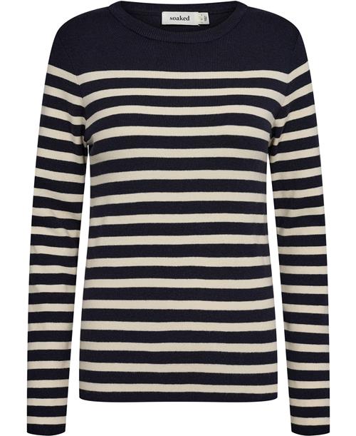 Soaked in Luxury Slpina Striped Tee LS Kvinde Night Sky With White Stripe Sweaters Regular Fit Str M - hos Magasin