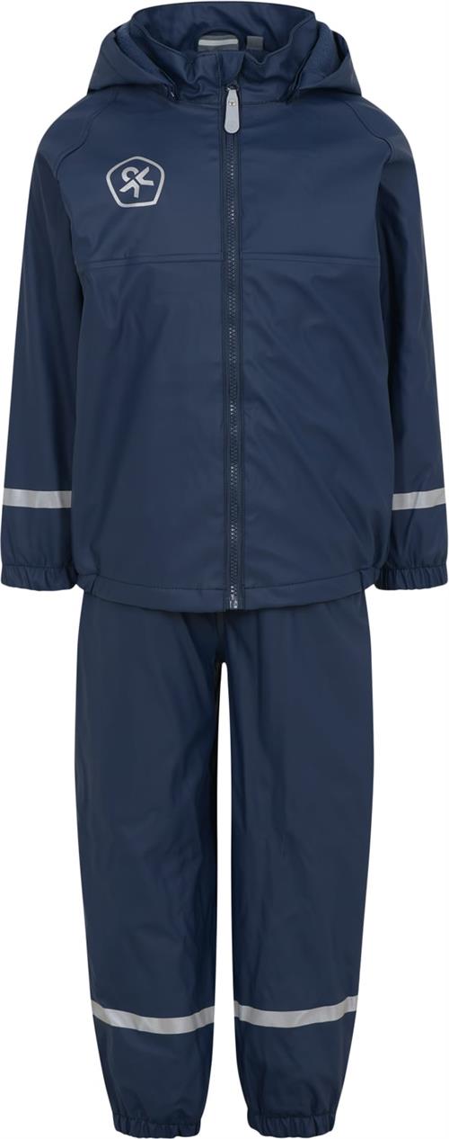 Color Kids Rain set PU w. Fleece Lining Str 128 Unisex - Dress Blues Regntøj hos Magasin