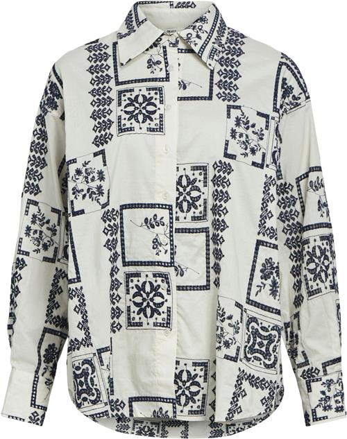 Object Objdicte L/S LO Shirt CC1 AW Kvinde White Sand/sky Captain Embroidery Langærmede Skjorter Str 42 - hos Magasin