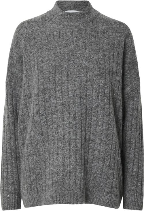 Selected Femme Slfmaline LS Knit High Neck Noos Kvinde Grå Sweaters Str S - hos Magasin