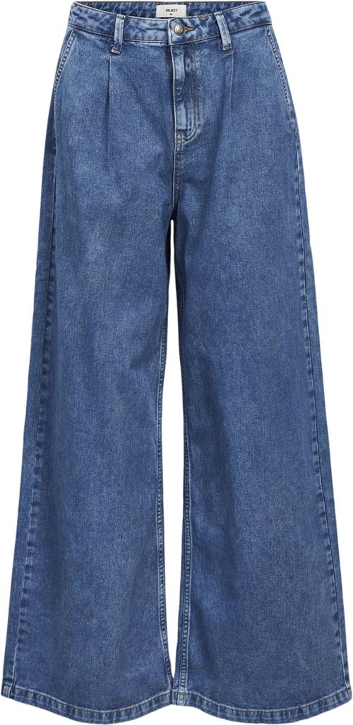 Object Objmoji Denim MW Wide Jeans 135 Kvinde Medium Blue Denim Wide Jeans Str XL Denim - hos Magasin