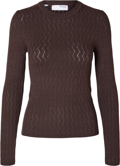 Se Selected Femme Slfcabala LS Knit Oneck Kvinde Coffee Bean Sweaters Tight Fit Str XS - hos Magasin ved Magasin