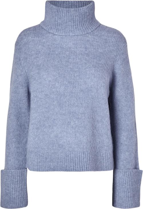 Selected Femme Slfsia RAS LS Knit High Neck Kvinde Endless Sky/melange Rullekraver Loose Fit Str S - hos Magasin