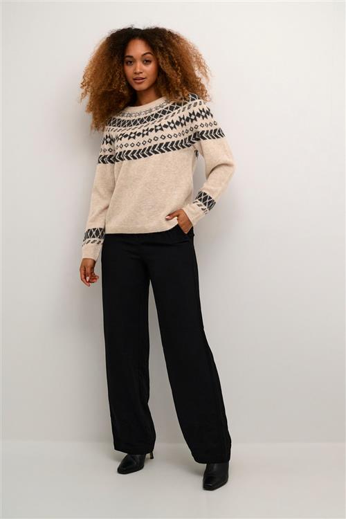 Cream Crcherrie Knit Pullover Kvinde Ancient Scroll Jaquard Sweaters Str XL - hos Magasin