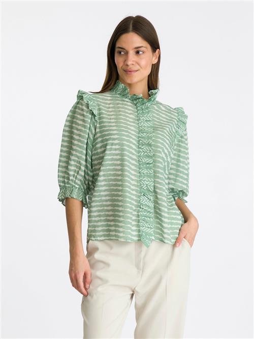 Neo Noir Chacha Graphic Blouse Kvinde Dusty Green Kortærmede Bluser Str 42 - Viskose hos Magasin