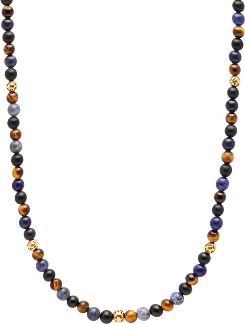 Nialaya Beaded Necklace With Dumortierite, Brown Tiger Eye, and Gold Plating ONE SIZE - Halskæder Stål hos Magasin