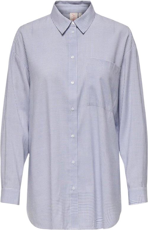 ONLY Onlmaggie L/S Check Shirt WVN Kvinde Bright White/blue Langærmede Skjorter Str S - hos Magasin