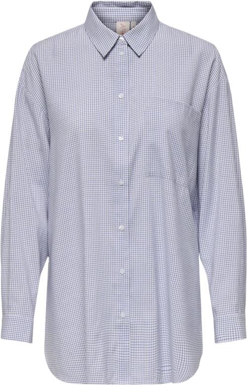 ONLY Onlmaggie L/S Check Shirt WVN Kvinde Bright White/blue Langærmede Skjorter Str M - hos Magasin