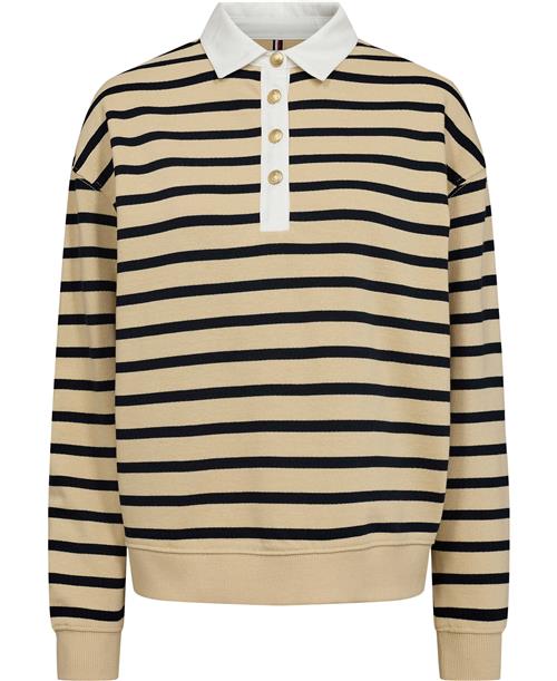 Tommy Hilfiger REG STP Gold BTN Polo Swtshrt Kvinde Breton Stp Country Ivory/desert Sky Langærmede Bluser Str L - hos Magasin