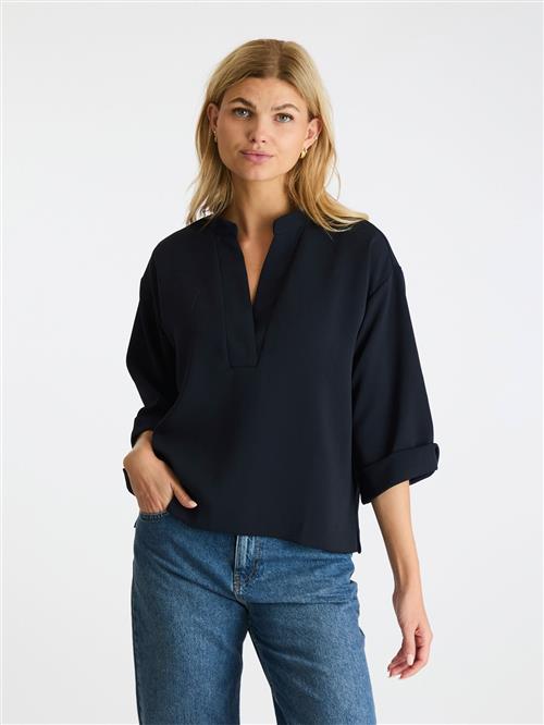 Neo Noir Luma Crepe Blouse Kvinde Navy Langærmede Bluser Str 36 - hos Magasin