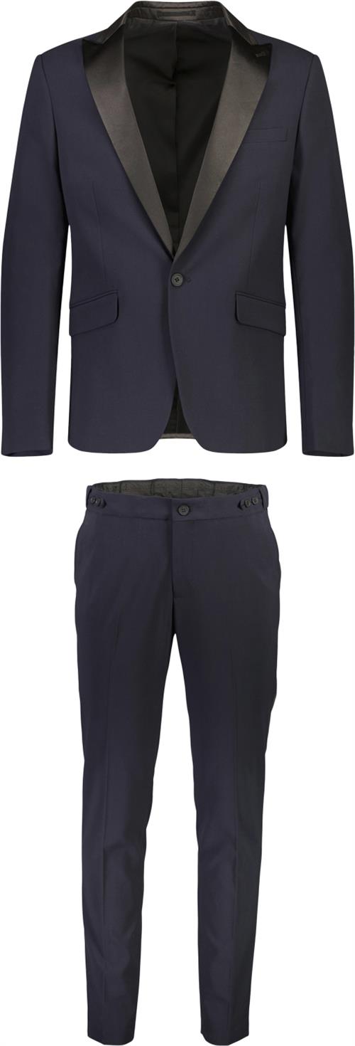 Lindbergh Stretch Tuxedosuit Mand Navy Jakkesæt Slim Fit Str 58 - hos Magasin