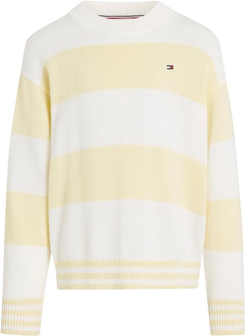 Tommy Hilfiger Utility Colorblock CN Sweater Str 4 år / 104 cm - Lemon Zest / Ancient White Stripe Strik hos Magasin