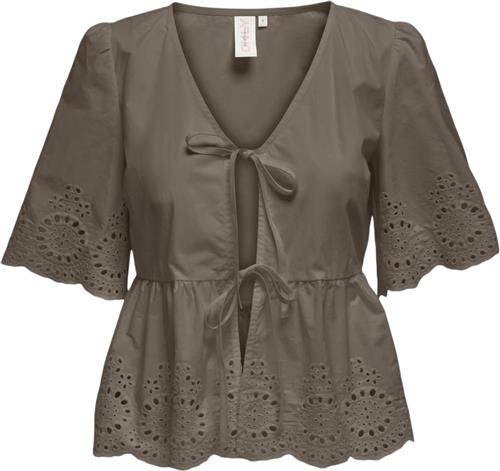 ONLY Onlmilia SS Vneck BOW EMB TOP WVN Kvinde Walnut Toppe Str XS - hos Magasin