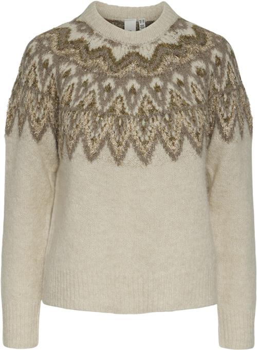 YAS Yasela LS Shimmer Knit Pullover Kvinde Perfectly Pale/multi Pattern Sweaters Str XS - hos Magasin