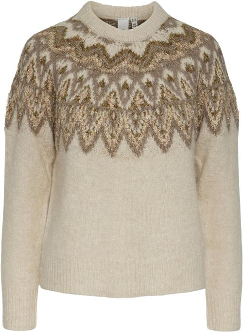 YAS Yasela LS Shimmer Knit Pullover Kvinde Perfectly Pale/multi Pattern Sweaters Str M - hos Magasin