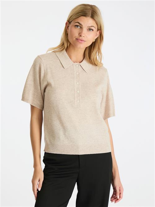 Neo Noir Gracie Knit Polo Tee Kvinde Sand Melange Sweaters Str 44 - hos Magasin