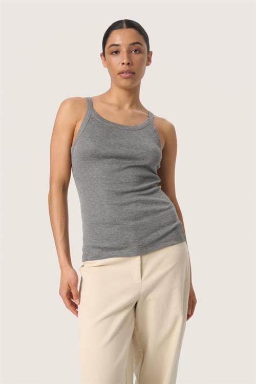 Soaked in Luxury Slfauna Tank Top Kvinde Grey Melange Toppe Slim Fit Str XS - hos Magasin