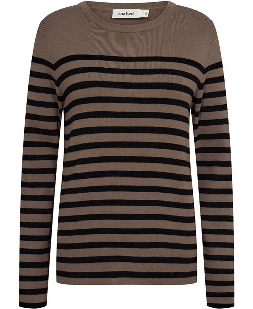 Soaked in Luxury Slpina Striped Tee LS Kvinde Walnut With Black Stripe Sweaters Regular Fit Str L - hos Magasin