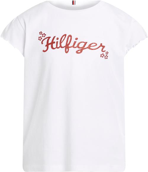 Tommy Hilfiger Flower Glitter REG TEE SS Str 12 år / 152 cm - White Kortærmede T-shirts hos Magasin