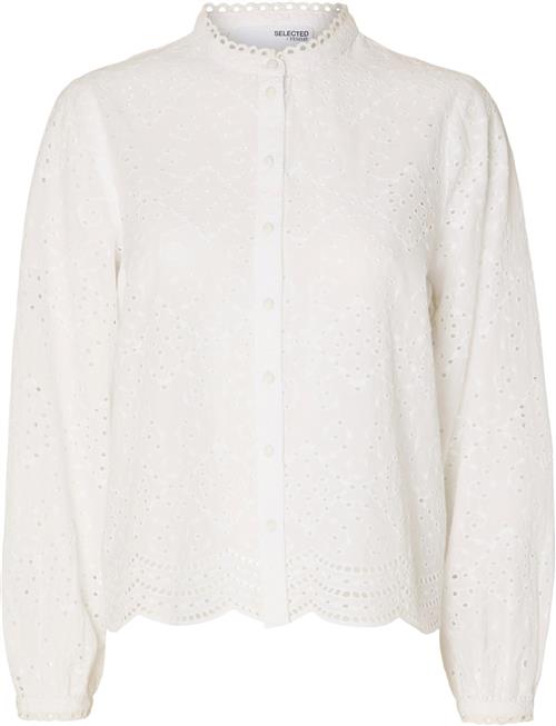 Se Selected Femme Slftatiana L/S Embr Shirt Noos Kvinde Hvid Langærmede Skjorter Regular Fit Str 38 - hos Magasin ved Magasin