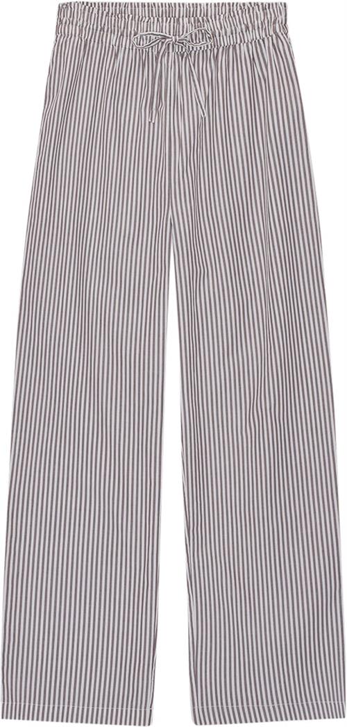 Moshi Moshi Mind Moon Pants Stripe Kvinde Dark Taupe / Ecru Bukser Med Brede Ben Str L - hos Magasin