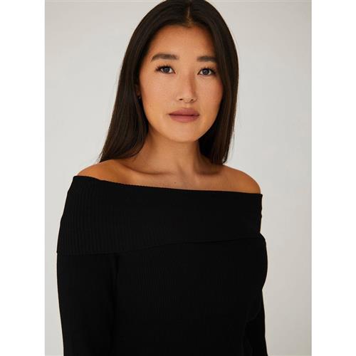 Se A-VIEW Rib Offshoulder Blouse Kvinde Black Sweaters Str S - hos Magasin ved Magasin