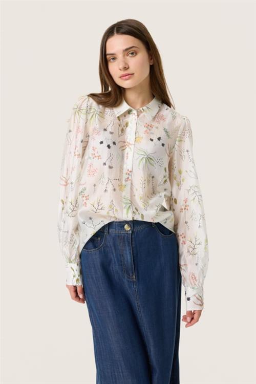 Se Soaked in Luxury Slvenya Paris Shirt LS Kvinde White Botanical Print Langærmede Skjorter Classic Fit Str S - hos Magasin ved Magasin