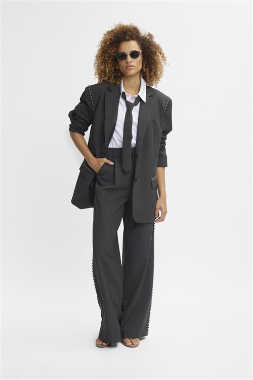 Gestuz Palinagz MW Pants Kvinde Dark Grey Pinstripe Bukser Med Brede Ben Str 34 - hos Magasin