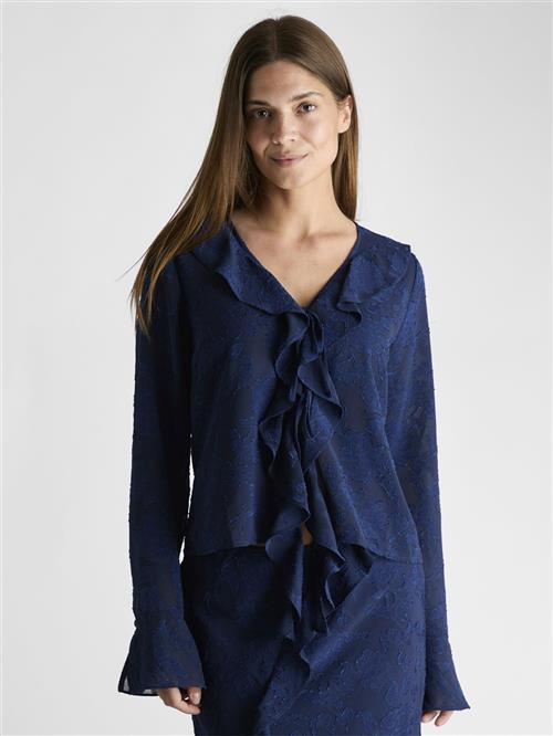 Neo Noir Anika Burnout Blouse Kvinde Navy Langærmede Bluser Str 40 - hos Magasin