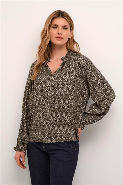 Culture Cusafi Bello Blouse Kvinde Sand Graphic Langærmede Bluser Str S - hos Magasin