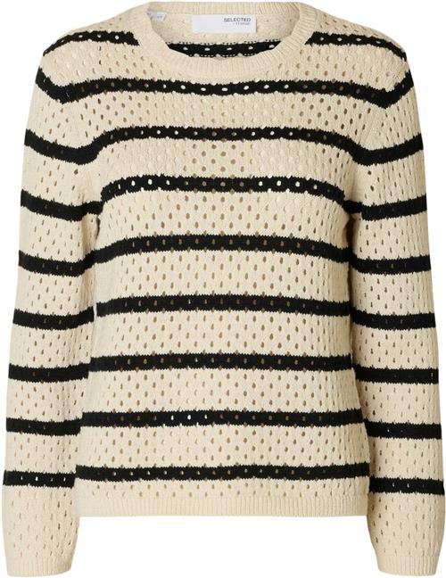 Se Selected Femme Slfkenya LS Pullover Knit D2 Kvinde Birch/stripes Black Sweaters Str L - hos Magasin ved Magasin