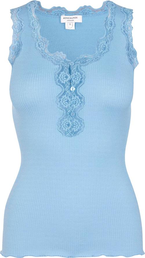 Se Rosemunde Silk top w/ Button & Lace Kvinde Heaven Blue Toppe Str XS - hos Magasin ved Magasin