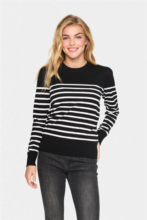 Se Saint Tropez Milasz LS Striped Pullover Kvinde Black Mila Stripe Sweaters Regular Fit Str S - hos Magasin ved Magasin