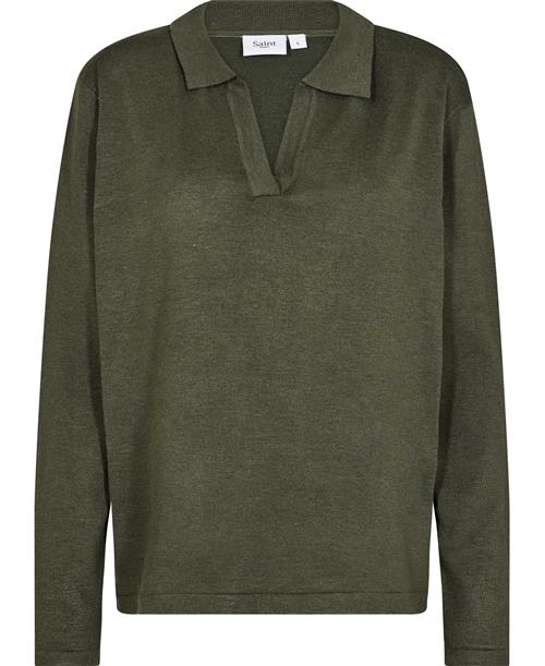 Saint Tropez Milasz Polo Pullover Kvinde Army Green Melange Sweaters Str S - hos Magasin