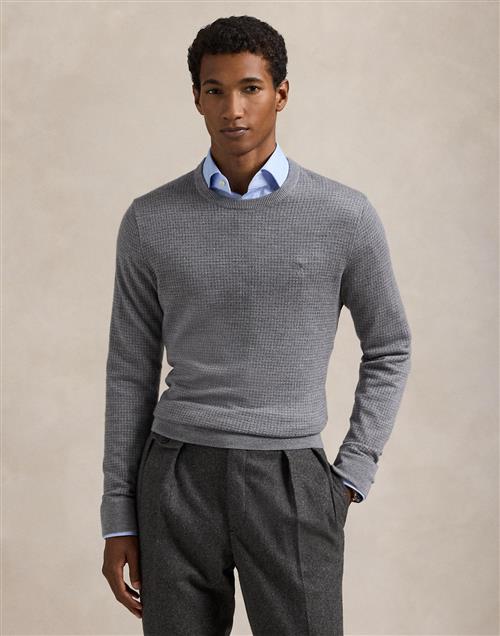 Se Polo Ralph Lauren 2/30 Merino WL Rwslsl-plo Mand Mid Grey Combo Sweaters Str S Merino - hos Magasin ved Magasin