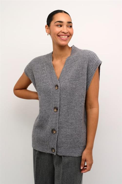 Kaffe Kanellia Knit Cardigan Kvinde Grey Melange Strikveste Str L - hos Magasin