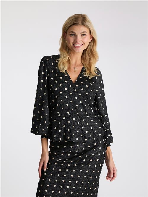 Neo Noir Merry Retro Dot Blouse Kvinde Black Langærmede Bluser Str 42 - hos Magasin