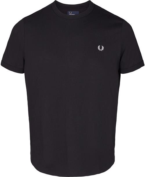 Fred Perry Ringer Tshirt Mand Sort Kortærmede T-shirts Str L - Bomuld hos Magasin