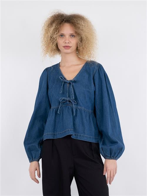 Neo Noir Esmée D Blouse Kvinde Vintage Blue Langærmede Bluser Str 42 - Denim hos Magasin