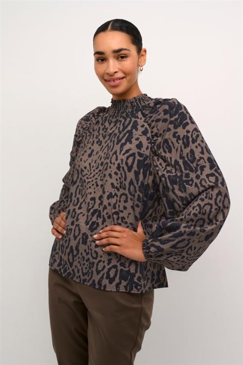 Kaffe Kajemma Blouse Kvinde Major Brown/black Leopard Langærmede Bluser Str 46 - hos Magasin