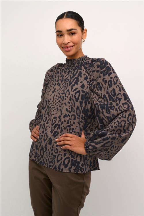 Kaffe Kajemma Blouse Kvinde Major Brown/black Leopard Langærmede Bluser Str 34 - hos Magasin