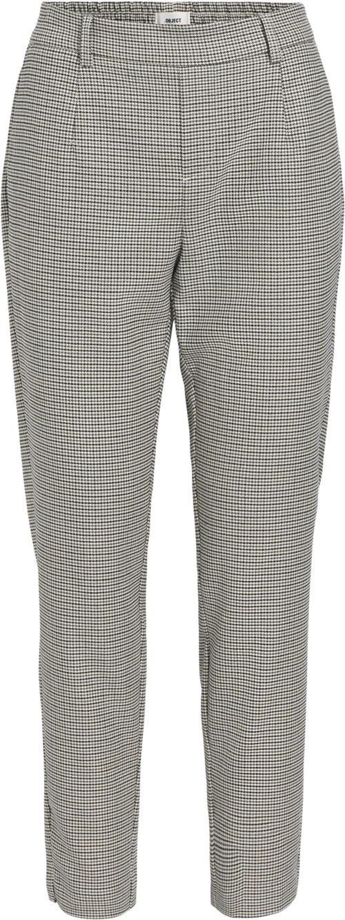 Object Objlisa Slim Pant AOP Noos Kvinde Sandshell/rabbit/black Checks Bukser Med Smalle Ben Str 40 - hos Magasin