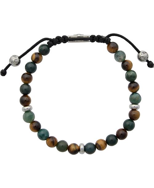 Se Nialaya Men's Beaded Bracelet With Aquatic Agate, Brown Tiger Eye an M - Armbånd Stål hos Magasin ved Magasin