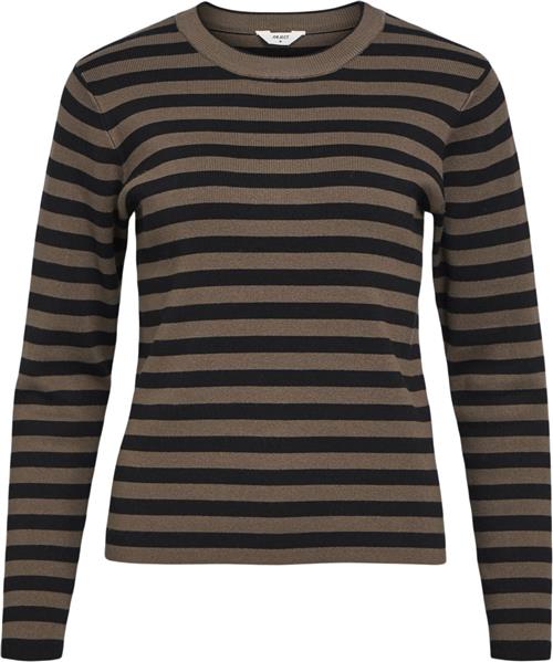 Se Object Objester SLI L/S Knit Pullover Noos Kvinde Morel/black Toppe Slim Fit Str S - hos Magasin ved Magasin