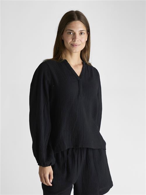 Neo Noir Mimmi Waffle Blouse Kvinde Black Langærmede Bluser Str 40 - hos Magasin