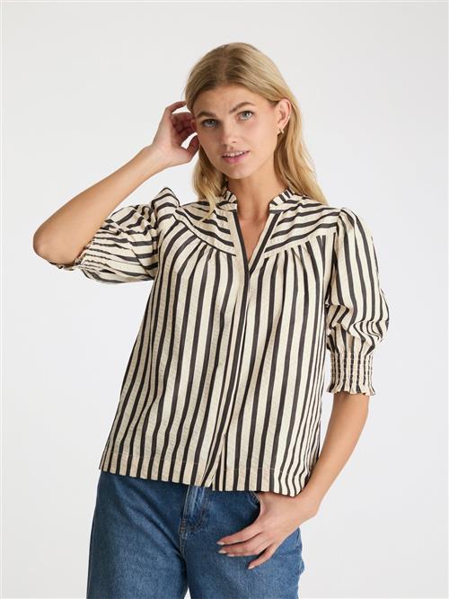 Neo Noir Diana Contrast Stripe Blouse Kvinde Creme Kortærmede Bluser Str 40 - hos Magasin